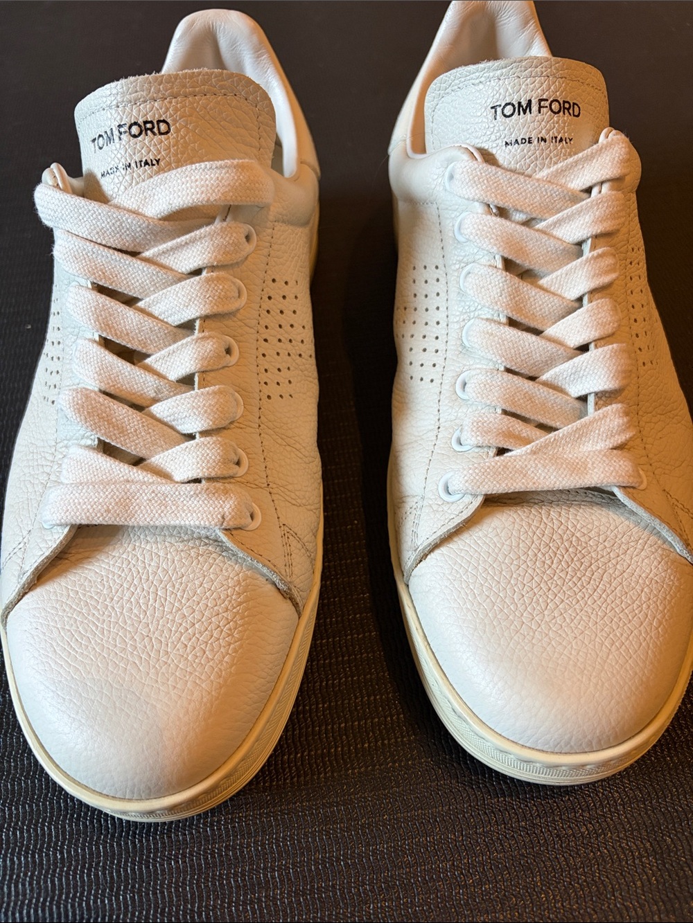 Tom Ford Warwick Cream White Leather Low-Top Sneakers